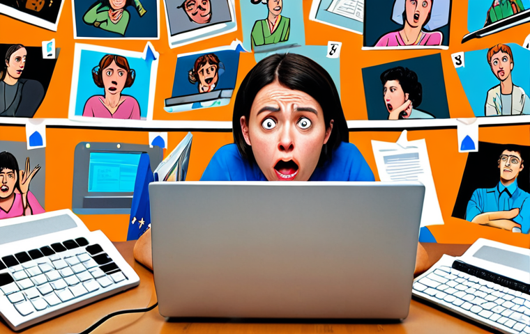 **

Prompt:  A frustrated artist surrounded by open laptops, overwhelmed by online course options.  Exaggerated facial expression of confusion and slight despair.  Keywords: online learning, graphic design, overwhelmed, choices, certification, France.  Style: slightly cartoonish, vibrant colors.

**