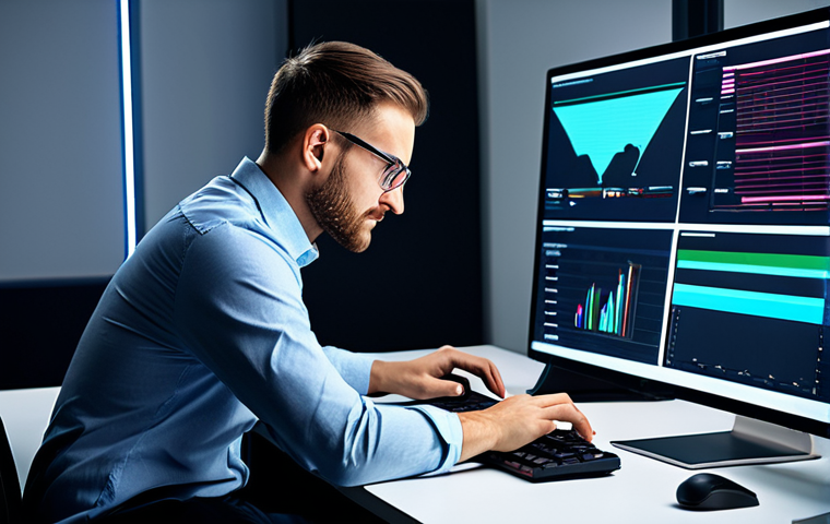 A professional motion graphic designer, fully clothed in a modest business casual outfit, sitting at a workstation with multiple screens displaying vibrant animated graphics and dynamic timelines. The studio background is modern and clean, with subtle LED lighting enhancing the creative atmosphere. The designer has perfect anatomy, correct proportions, and a natural pose, with well-formed hands on a keyboard. The image should convey a sense of innovation and digital artistry, appropriate attire, safe for work, appropriate content, family-friendly, professional photography, high quality, natural body proportions, proper finger count.