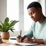 컴퓨터그래픽스운용기능사 시험장의 긴장감 극복 팁 - **Prompt Title: Visualizing Success in a Serene Workspace**
    **Description:** A young adult (20s-...