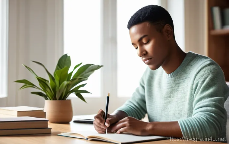 컴퓨터그래픽스운용기능사 시험장의 긴장감 극복 팁 - **Prompt Title: Visualizing Success in a Serene Workspace**
    **Description:** A young adult (20s-...