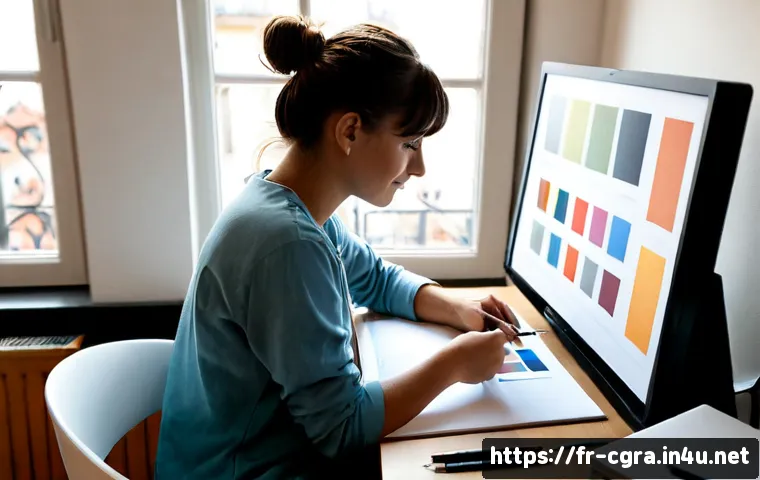 컴퓨터그래픽스운용기능사 자격증 취득 후 커리어 계획 - Photorealistic French junior graphic designer planning a career after vocational certification, seat...